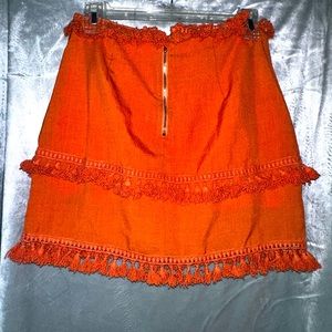 orange fringe mini skirt
